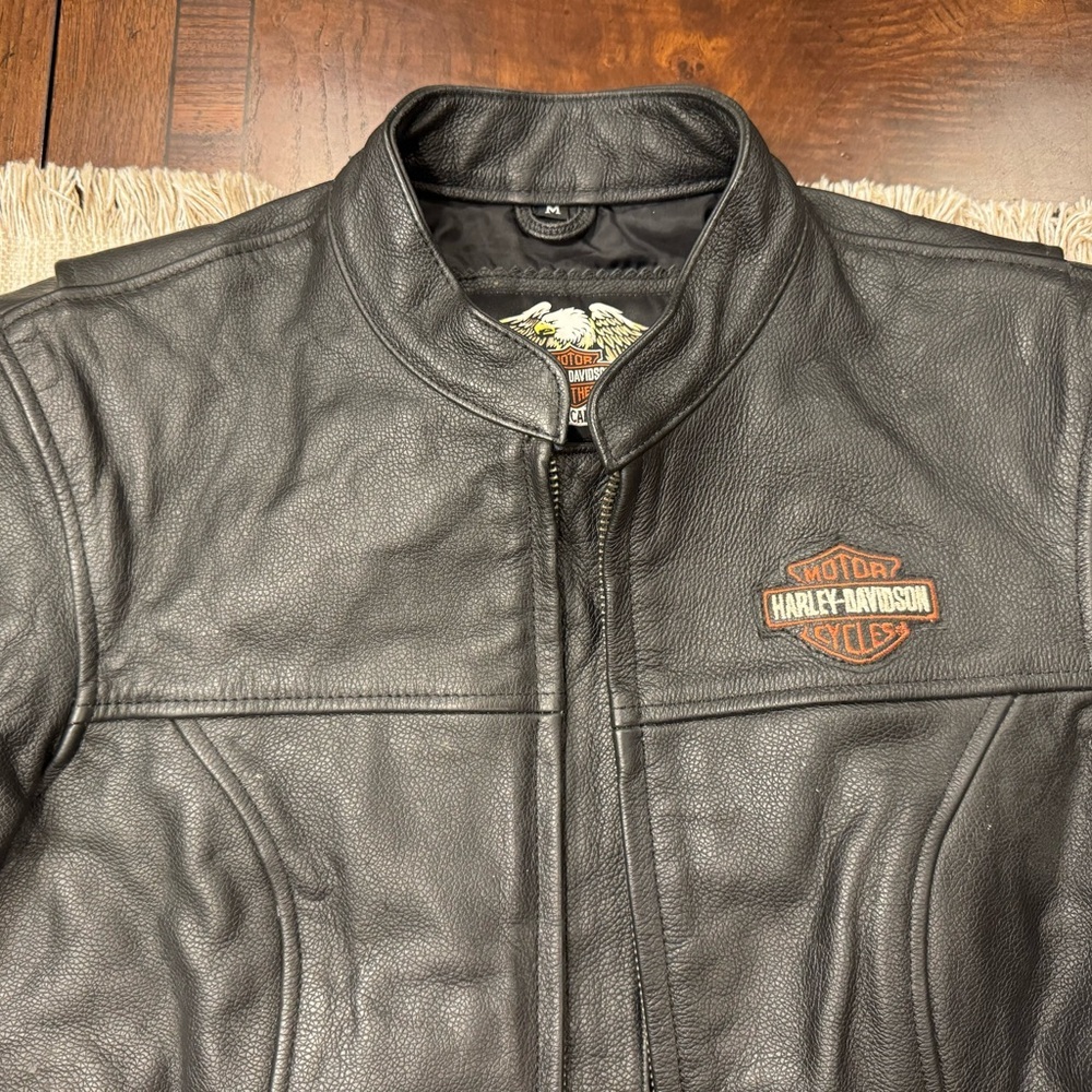 RARE Harley Davidson Women’s Leather Jacket M | Black Moto Biker Jacket Vintage - Picture 6 of 10